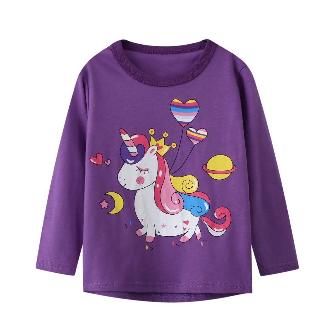 MSSMART Girls Unicorn Shirt Toddler Long Sleeve Clothes Fall Crewneck Top Kids Autumn Cotton Heart Tee 3 Pack Size 2T