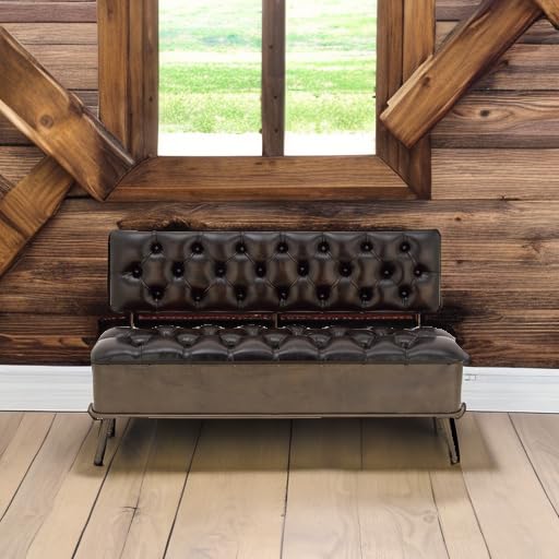 Deco 79 Metal Room Storage Bench Entryway Bench with Tufted Faux Leather, Bench 54" x 19" x 31", Bronze