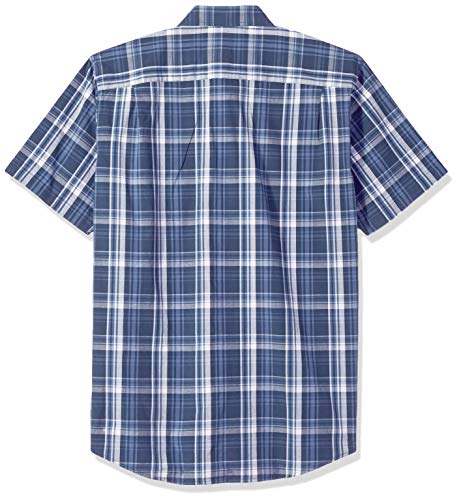 Amazon Essentials Men's Regular-Fit Short-Sleeve Poplin Shirt, Navy Medium Plaid, X-Large