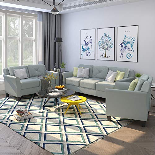 Evedy Living Room Furniture Piece Set Including 3-Seater, Loveseat Chair,Button Tufted Back Comforty Sofas & Couches with Sturdy Metal Legs,Gray（1+2+3 Seat