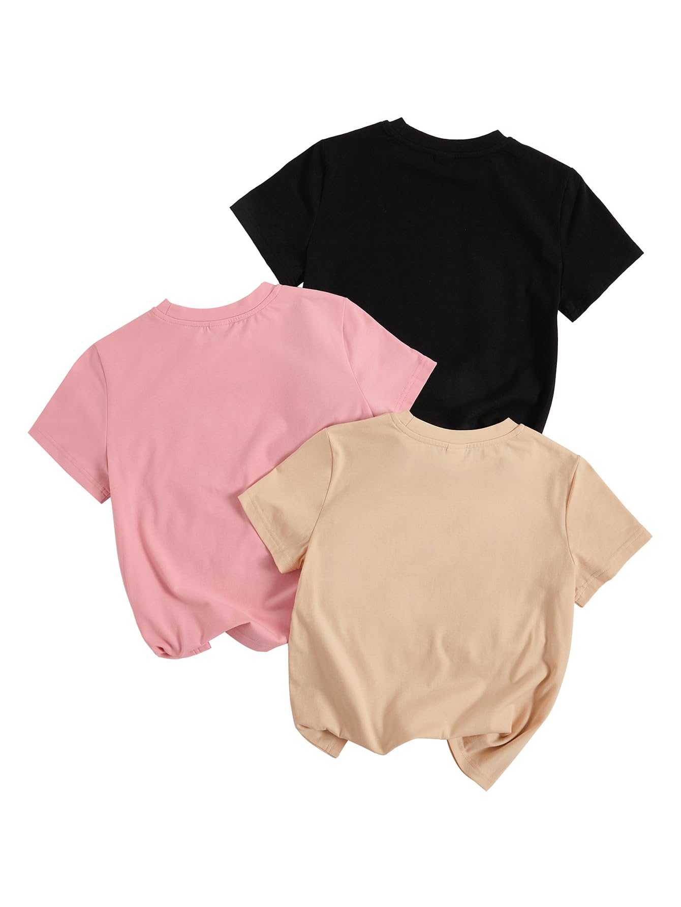RoseSeek Girl's 3 Packs Star Butterfly Graphic Tees Crew Neck Short Sleeve T Shirt Casual Tops Pink Beige Black 10 Years