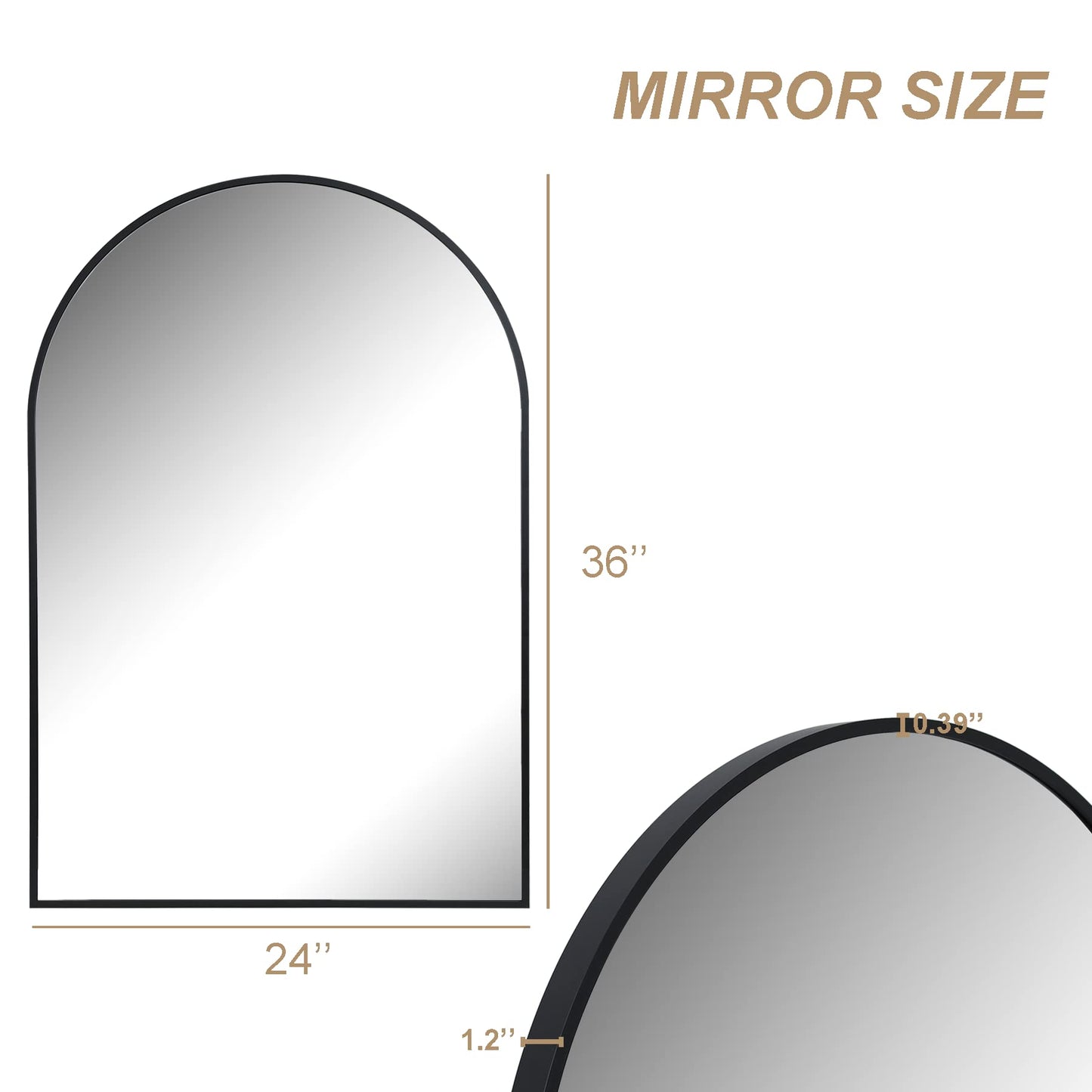 Arched Wall Mirror for Bathroom,Mirrors for Wall,24''x36'',Vanity Mirror for Bedroom Dresser, Entryway, Living Room, Metal Frame (36''x24'',Black)