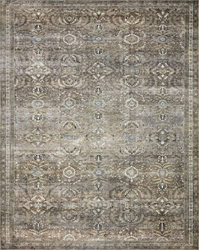 Loloi LAYLA Collection, LAY-13, Antique / Moss, 7'-6" x 9'-6", .13" Thick, Area Rug, Soft, Durable, Vintage Inspired, Distressed, Low Pile, Non-Shedding, Easy Clean, Printed, Living Room Rug