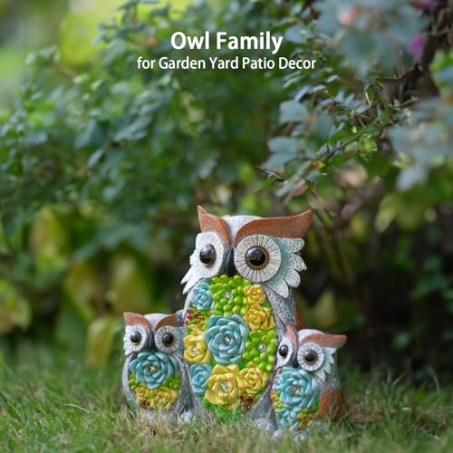 Candieslife Solar Garden Statue Lights Owl Figurine with LED Lights, Outdoor Garden Succulent Ornaments Gift Waterproof Decoration for Outside Patio Yard Lawn Decor