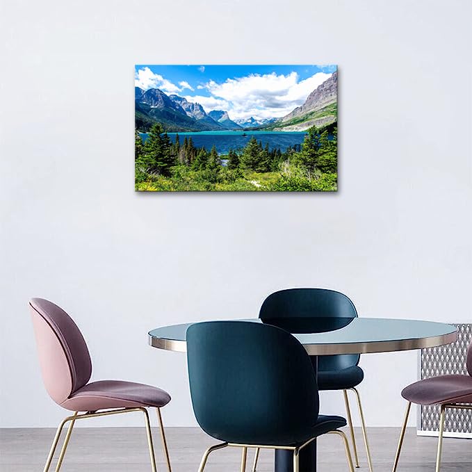 SKASNFAI Glacier National Park Wall Art Lake Mountains Pictures Framed Canvas Prints Artwork for Living room Bedroom Office Ready to Hang (24x36 inch)