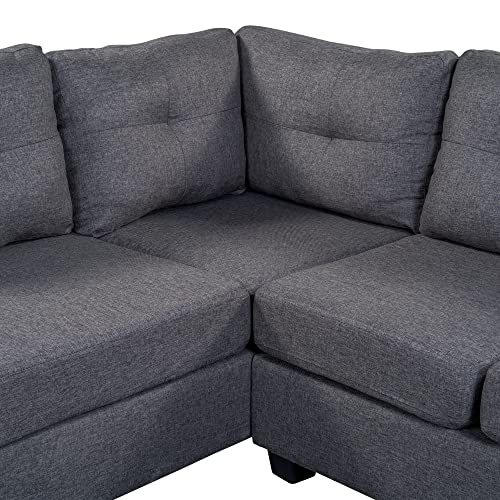 UBGO Sectional, L Shape Modular Storage Ottoman & Chaise, Comfy Oversized Corner Sofa Cup Holder,Fabric Living Room Furniture Couch Sets, Gray Linen