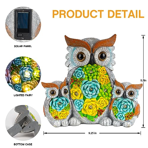 Candieslife Solar Garden Statue Lights Owl Figurine with LED Lights, Outdoor Garden Succulent Ornaments Gift Waterproof Decoration for Outside Patio Yard Lawn Decor
