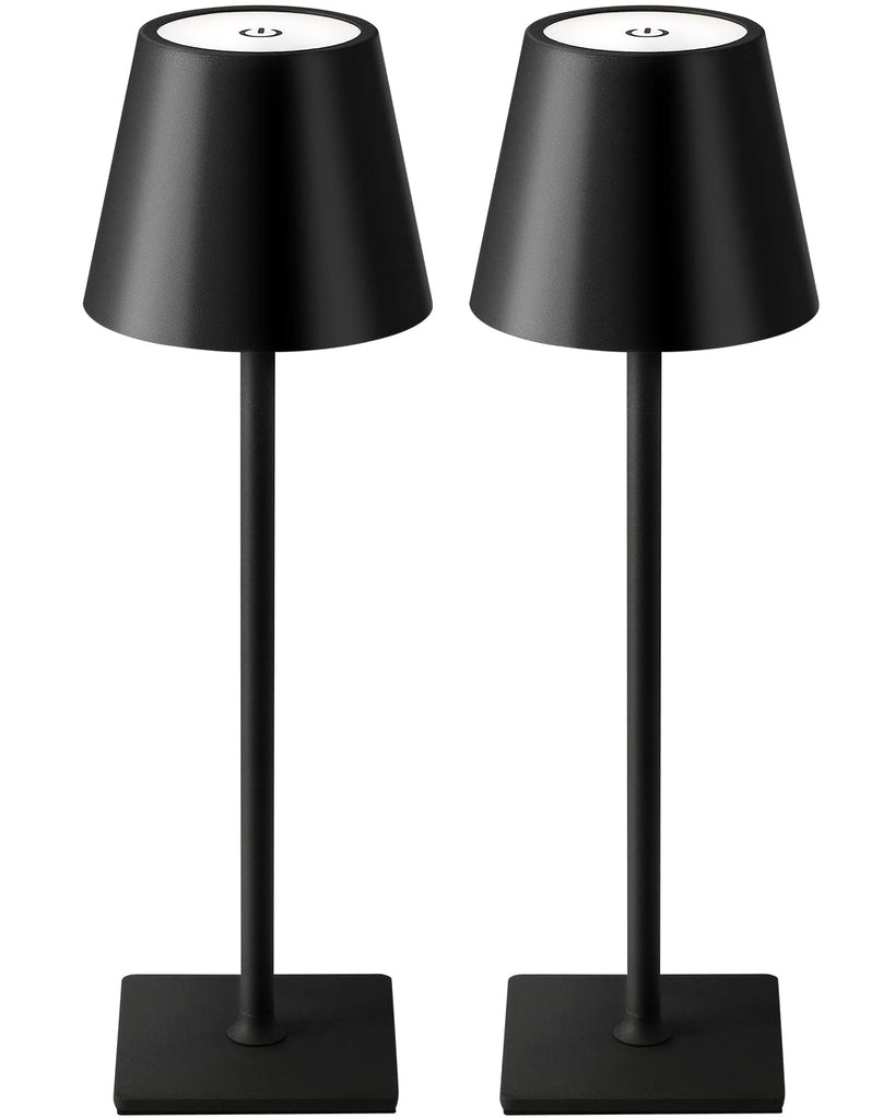 KDG 2 Pack Cordless Table Lamp,Portable LED Desk Lamp, 5000mAh Battery Operated, 3 Color Stepless Dimming Up, for Restaurant/Bedroom/Bars/Outdoor Party/Camping/Coffee Shop Night Light(Black)