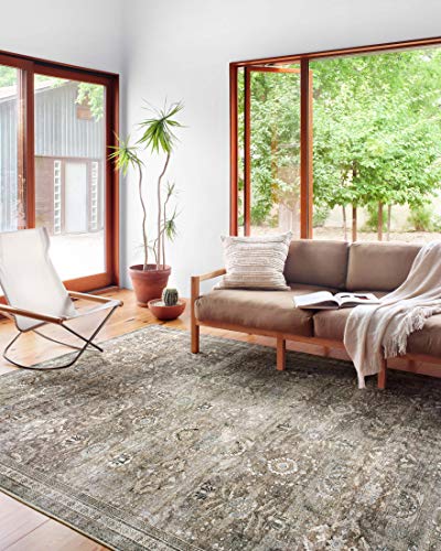 Loloi LAYLA Collection, LAY-13, Antique / Moss, 7'-6" x 9'-6", .13" Thick, Area Rug, Soft, Durable, Vintage Inspired, Distressed, Low Pile, Non-Shedding, Easy Clean, Printed, Living Room Rug