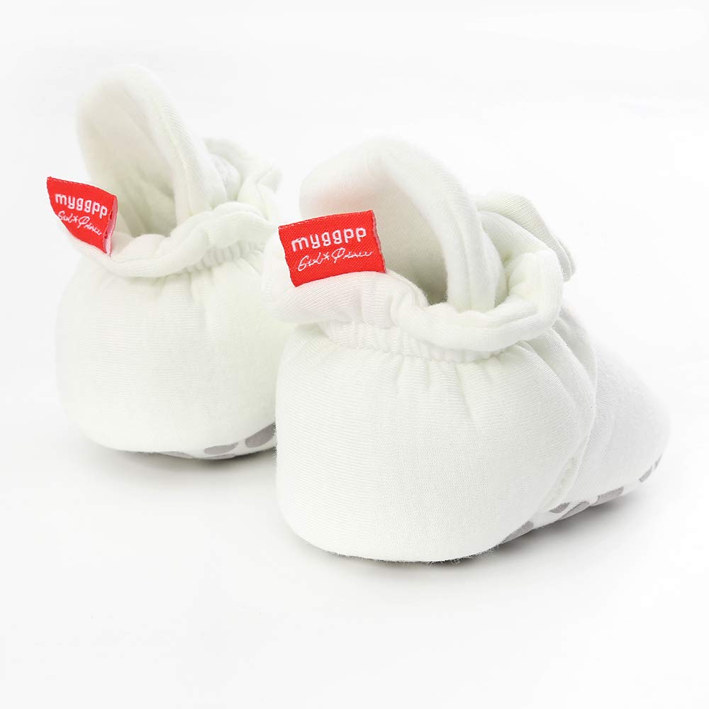 HsdsBebe Unisex Newborn Baby Cotton Booties Non-Slip Sole for Toddler Boys Girls Infant Winter Warm Fleece Cozy Socks Shoes (C White)