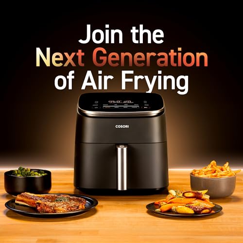 COSORI Air Fryer TurboBlaze 6Qt, 9-in-1 Airfryer, 5 Speeds Dry, Roast, Proof, 15-MINS In-App Recipes, Compact, Quickly Cook, 95% Less Oil for Healthy Meals, Easy Clean, Dark Gray