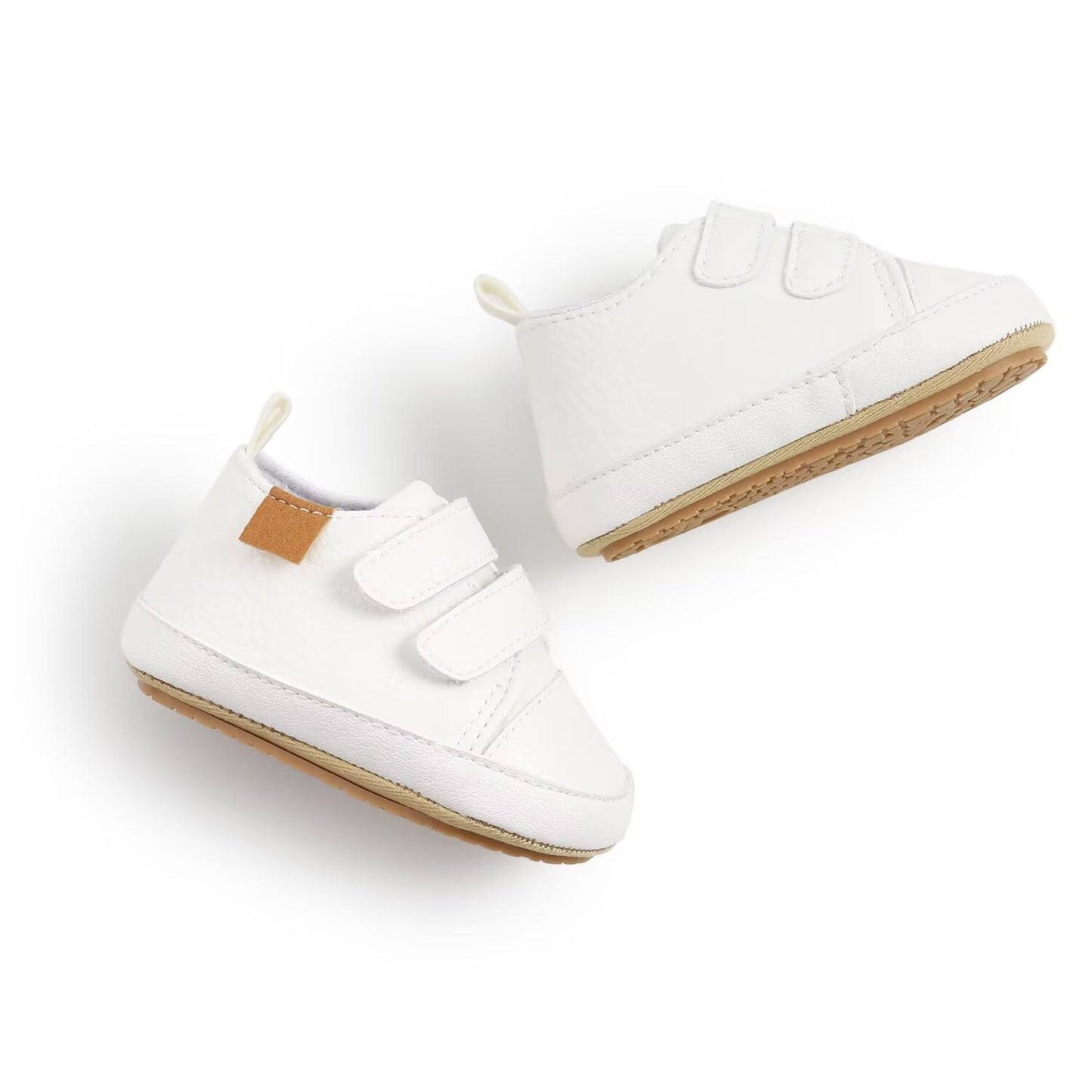 BABSMULY Baby Boys Girls Shoes Non-Slip Rubber Sole High-Top PU Leather Sneakers Infant First Walking Shoes Toddler Crib Newborn Loafers Flats.(White, 6-12 Months)