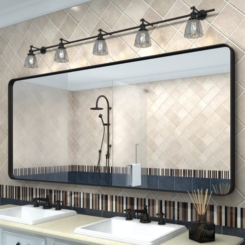 CHARMOR 60x28 Black Framed Bathroom Mirror, Large Matte Black Bathroom Vanity Mirror for Wall, Modern Rounded Rectangle Mirror, Shatterproof (Horizontally/Vertically)