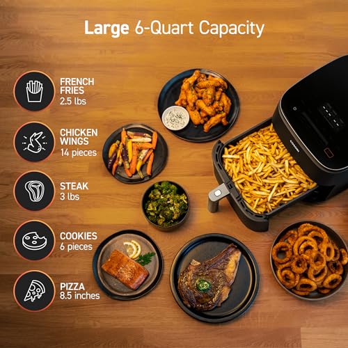 COSORI Air Fryer TurboBlaze 6Qt, 9-in-1 Airfryer, 5 Speeds Dry, Roast, Proof, 15-MINS In-App Recipes, Compact, Quickly Cook, 95% Less Oil for Healthy Meals, Easy Clean, Dark Gray
