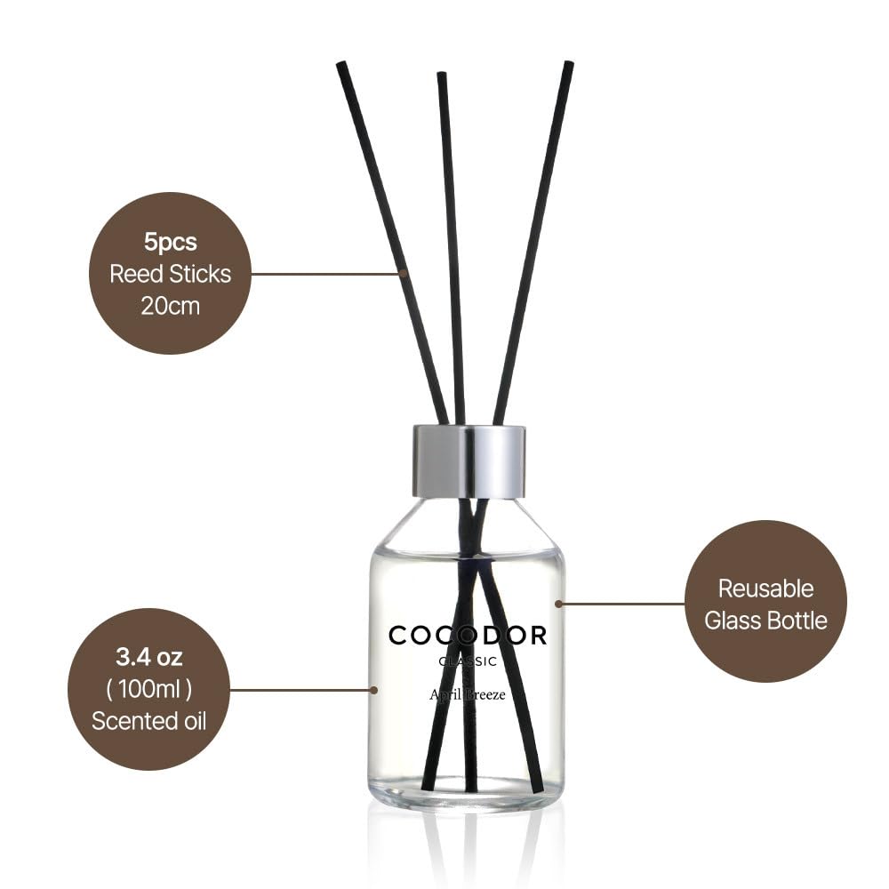 COCODOR Classic Reed Diffuser/White Jasmine/3.4oz(100ml)/1 Pack/Fragrance Scent Essential Oil with Stick Diffuser Set for Home Bathroom Shelf Décor