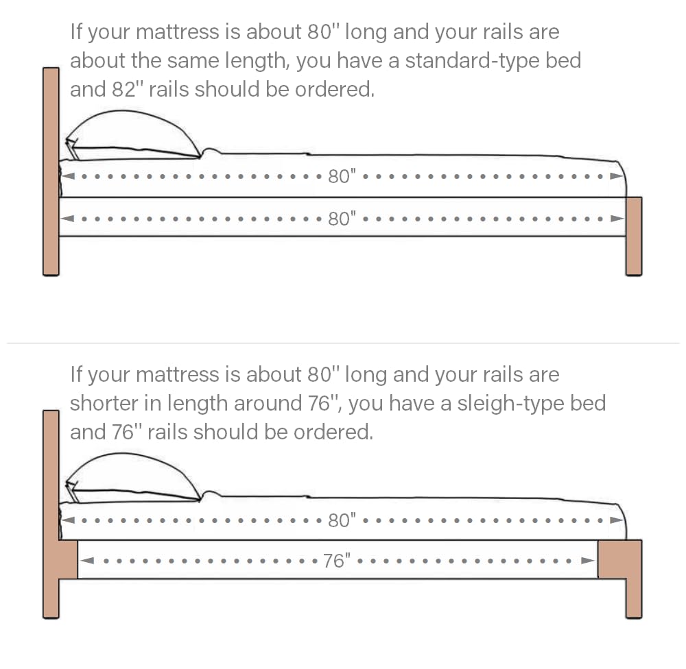82" Steel Hook-On Side Rails for Twin XL, Full XL, Queen, King Size Beds