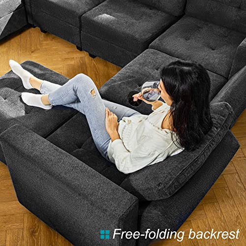 Belffin Sectional Sleeper Sofa Modular Sofa Bed 6 Seat Sleeper Couch Set with Storage Modular Sectional Couch for Living Room Dark Grey