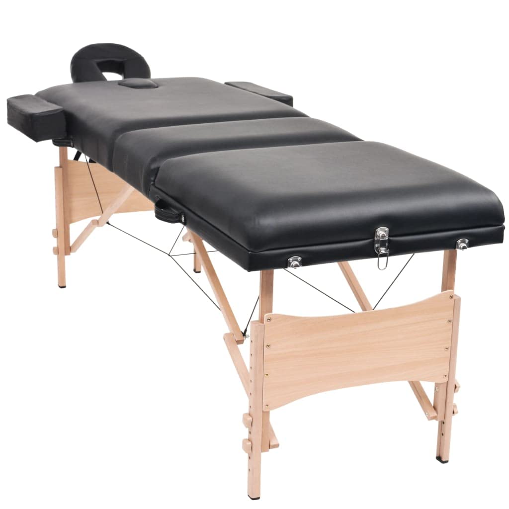 CUMYZO 3-Zone Folding Massage Table and Stool Set 3.9" Thick Black,Health & Beauty Personal Care Massage & Relaxation Massage Tables