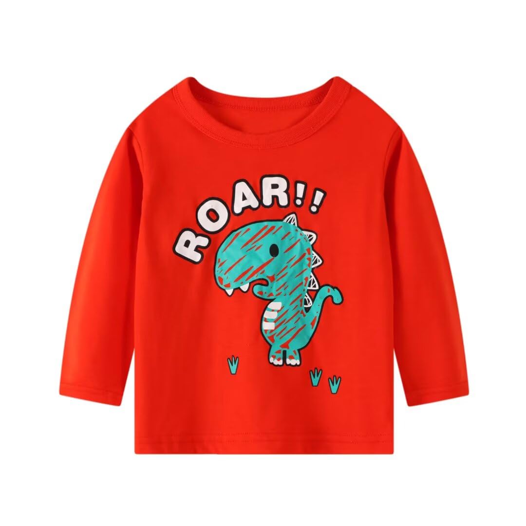 BIBNice 4T Boys Clothes Toddler Long Sleeve T-Shirt Kids Fall Cotton Autumn Top 3 Packs Dinosaur Plane Excavator Size 4