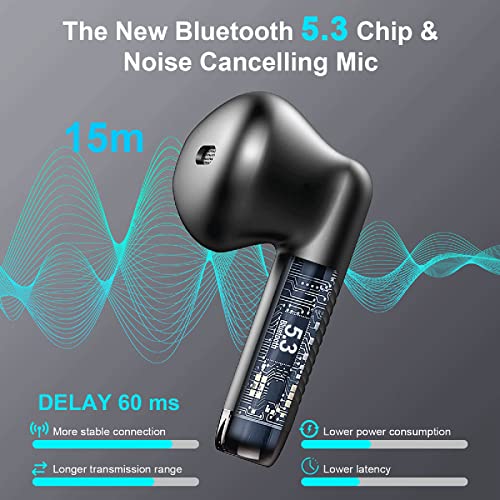 Wireless Earbuds, Bluetooth 5.3 Earbuds Stereo Bass, Bluetooth Headphones in Ear Noise Cancelling Mic, Earphones IP7 Waterproof Sports, 32H Playtime USB C Mini Charging Case Ear Buds for Android iOS