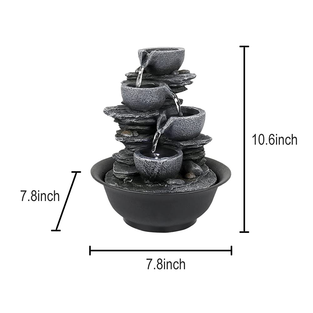 BBabe 10.6inch Rock Indoor Water Fountain Zen Meditation Tabletop Fountain with LED Light for Home Office Bedroom