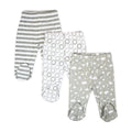 Spasilk Baby Cotton Pull on Footed Pants, 3 Pack Casual Leggings with Feet, Gray Celestial
