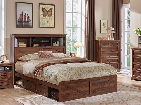 ACCOHOHO Farmhouse Queen Size Bed Frame with 52