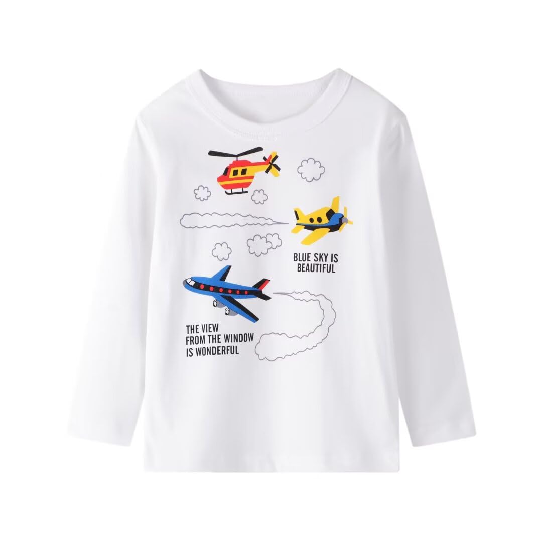 BIBNice 4T Boys Clothes Toddler Long Sleeve T-Shirt Kids Fall Cotton Autumn Top 3 Packs Dinosaur Plane Excavator Size 4