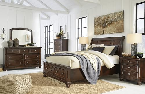 Signature Design by Ashley Porter Traditional 5 Drawer Chest of Drawers, Dark Brown