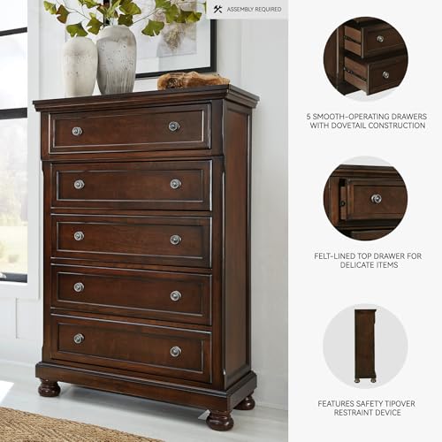 Signature Design by Ashley Porter Traditional 5 Drawer Chest of Drawers, Dark Brown