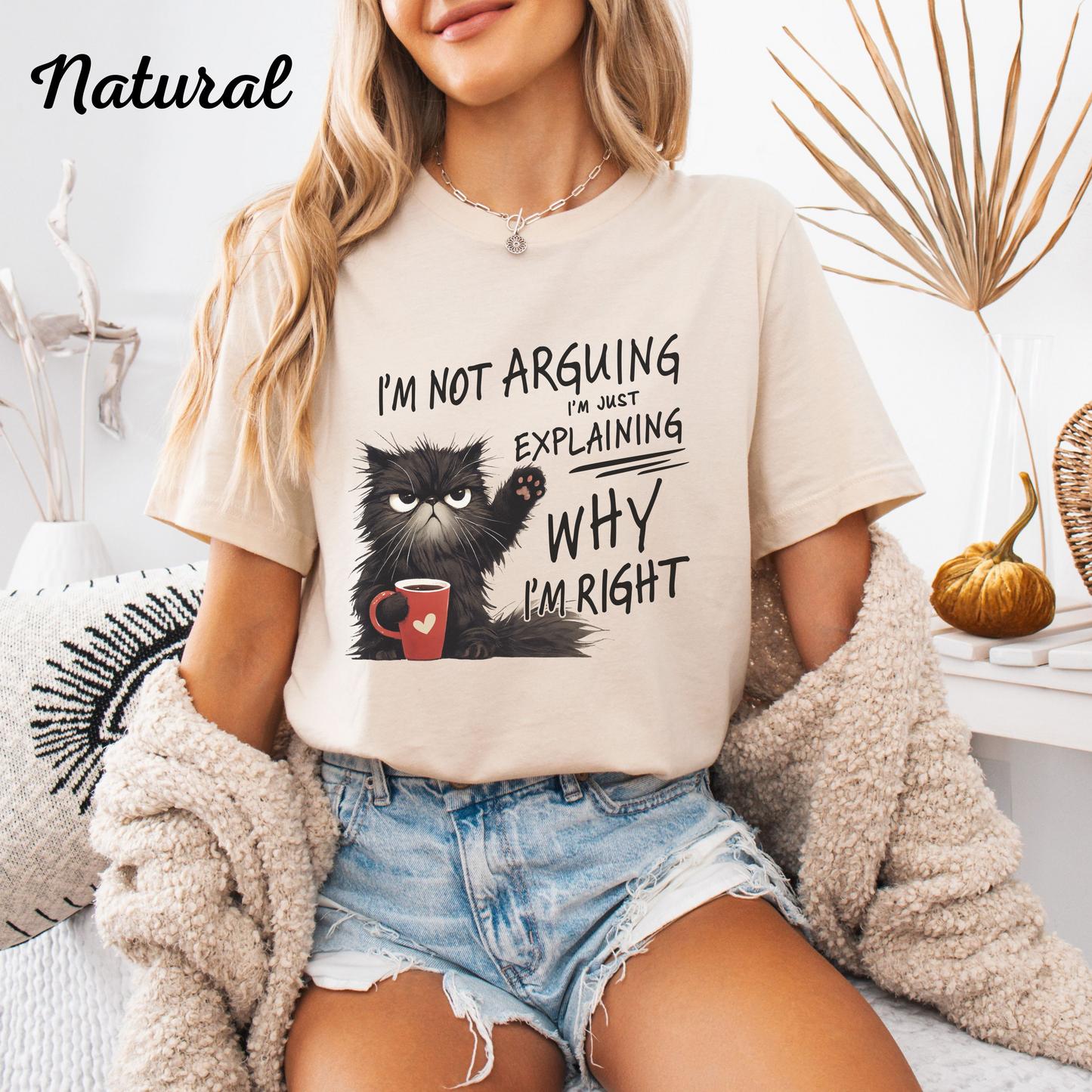 Funny Cat T-Shirt Women's Summer Tee, I'm Not Arguing Shirt, Cute Cat Coffee Graphic Tee, Trendy Casual Top, Gift for Cat Lovers