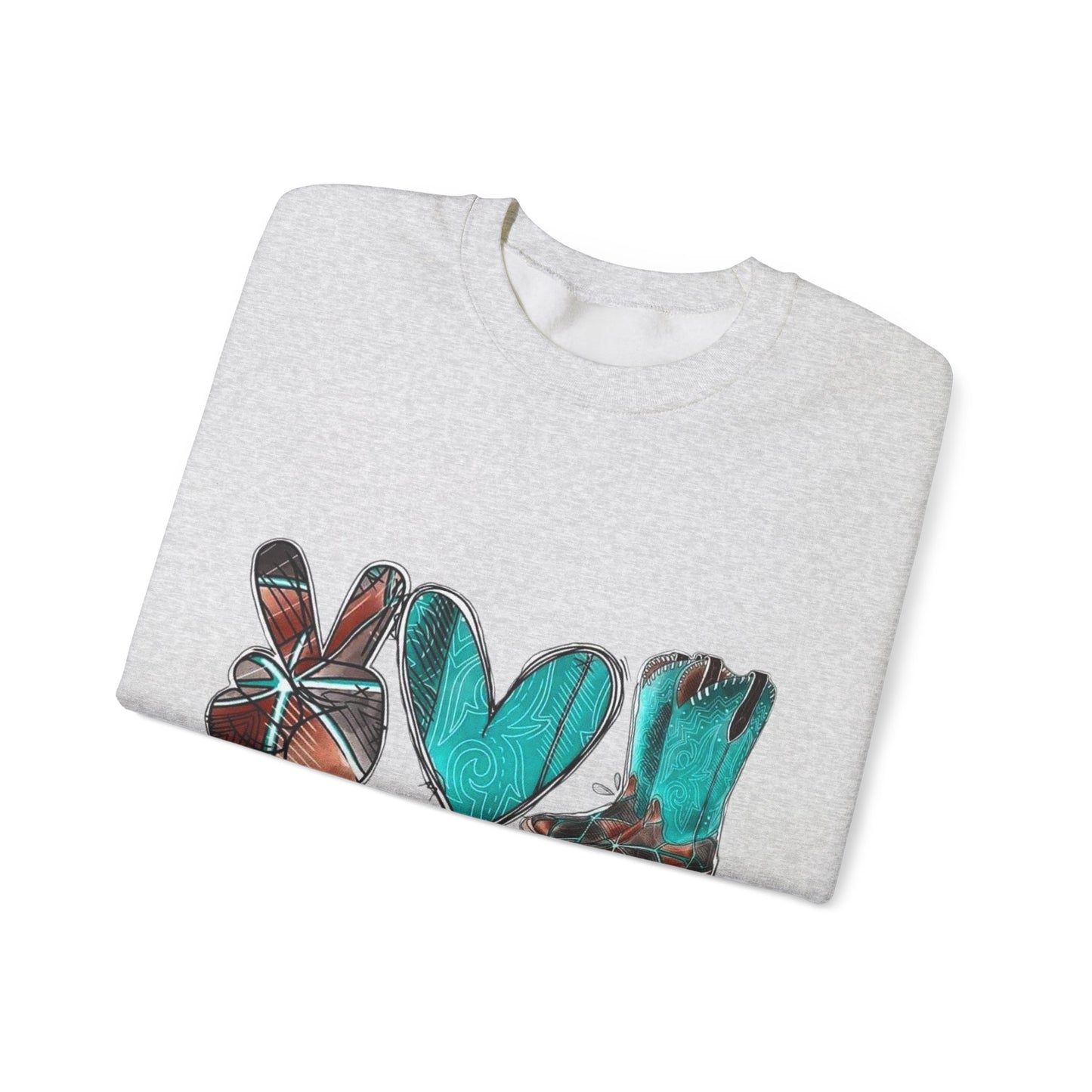Inspirational Sweat Shirt  Love Peace & Boots  Sweat Shirt