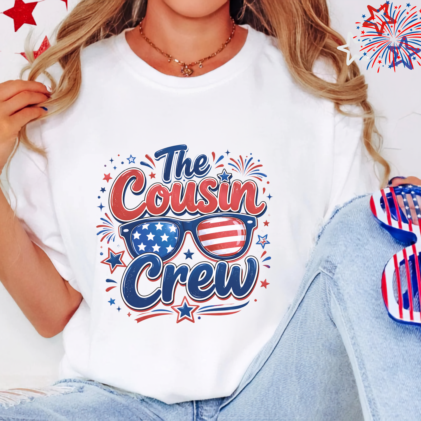 Patriotic Cousin Crew Shirt, July 4th Family Matching Tees, American Flag Sunglasses Graphic, Independence Day Outfit