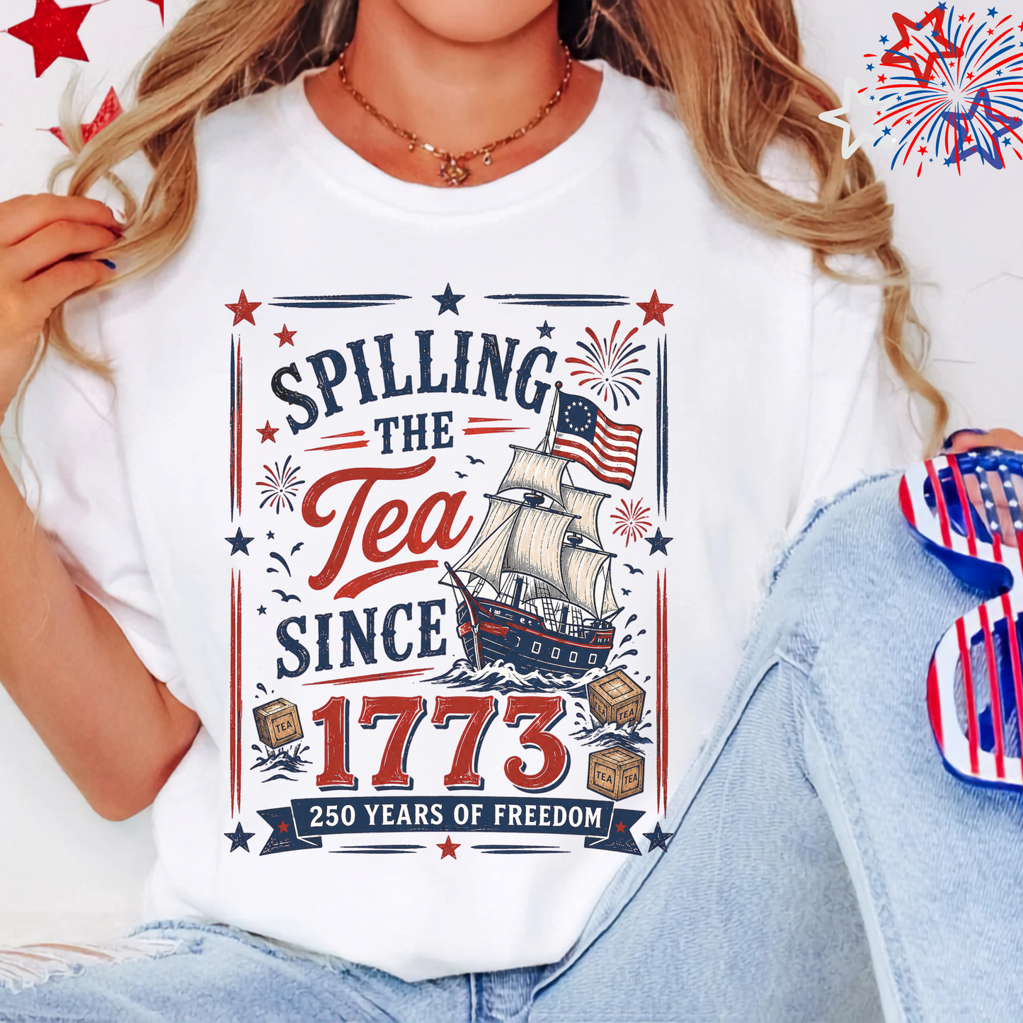 Patriotic T-Shirt, American History Tee, 1773 Spilling the Tea Shirt, Freedom Celebration Shirt, Graphic Tee for History Buffs
