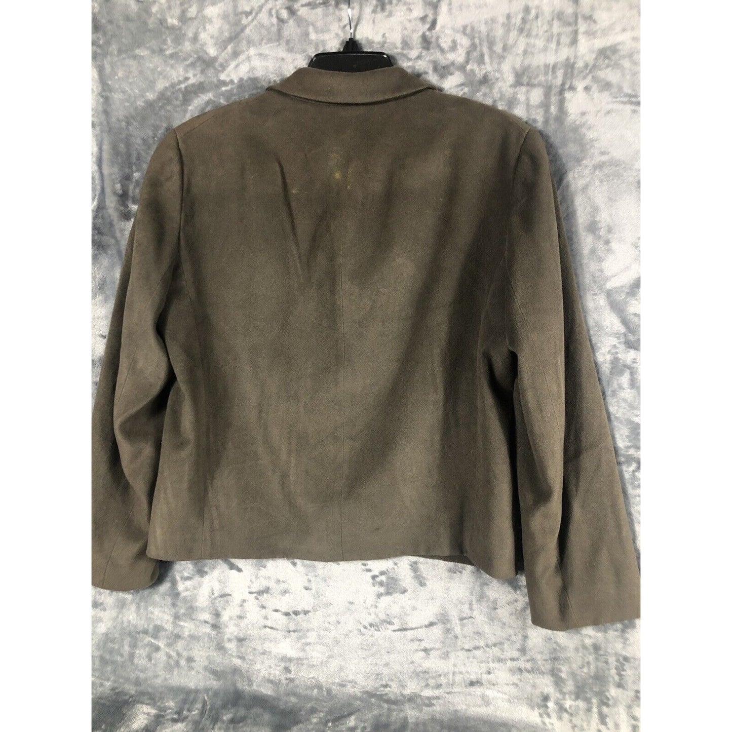 Anne Klein Women’s Jacket Neiman Marcus Suede Olive Green Moto Large Snap Front