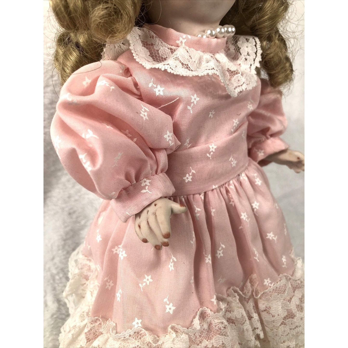 Vintage Porcelain Doll Bobble Head Movable Arms Legs / Stand