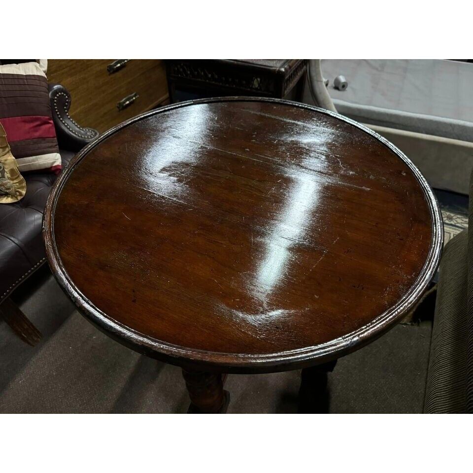 Antique French ROUND Side End Table Barley Twist Carved Renaissance 19th
