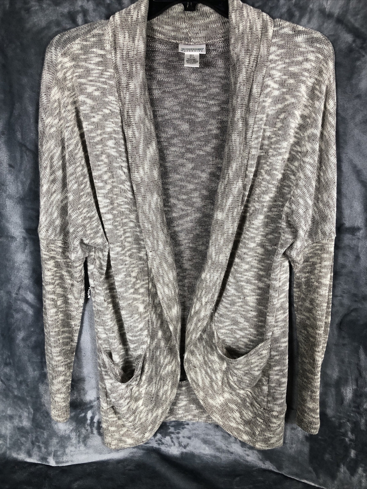 Motherhood Woman's Maternity Gray Open Front Knit Cardigan Sweater With Pockets