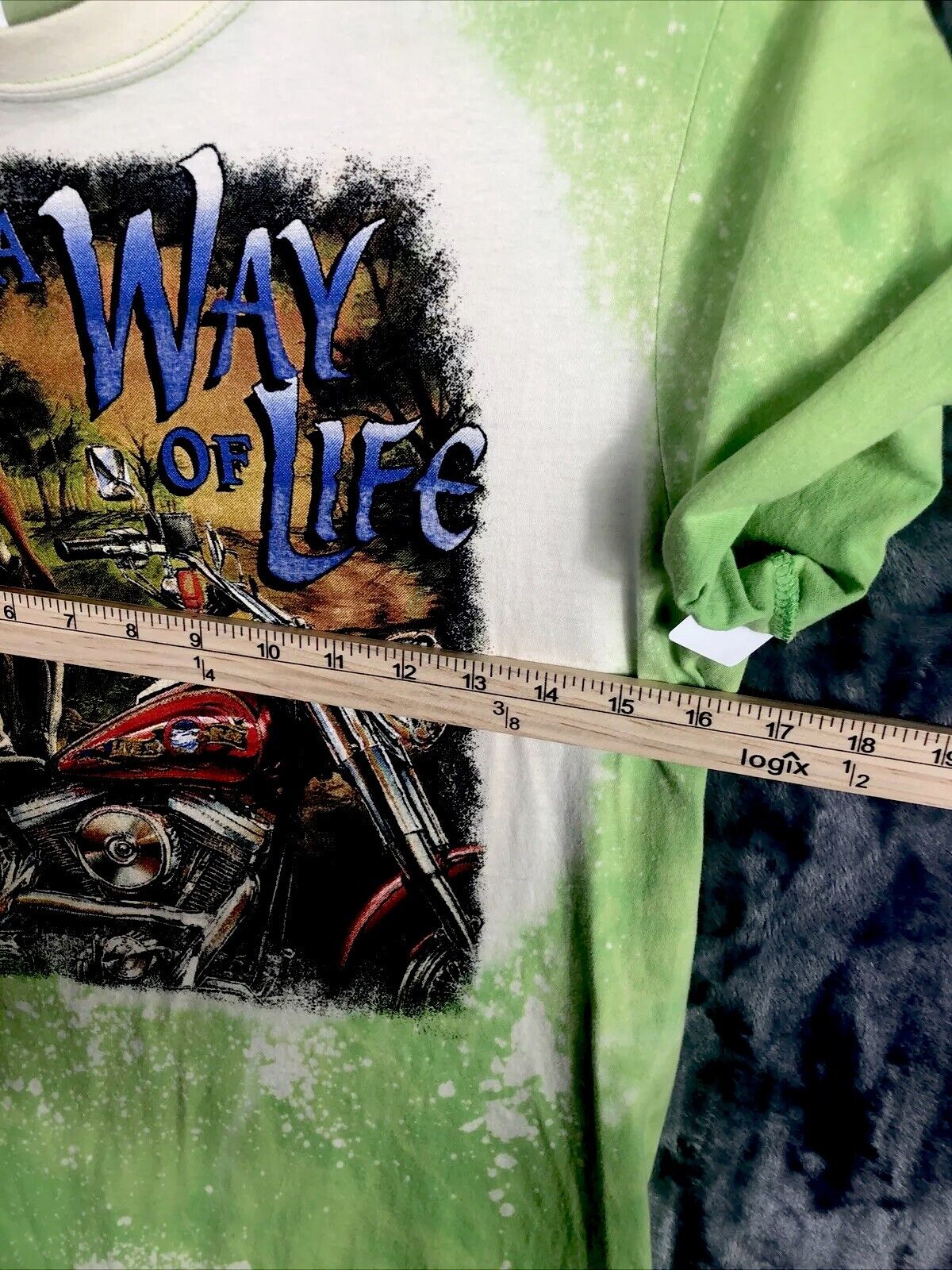Biker T Shirt Tie Dye Bleached A Way Of Life Womens Distressed Green Small Shirt
