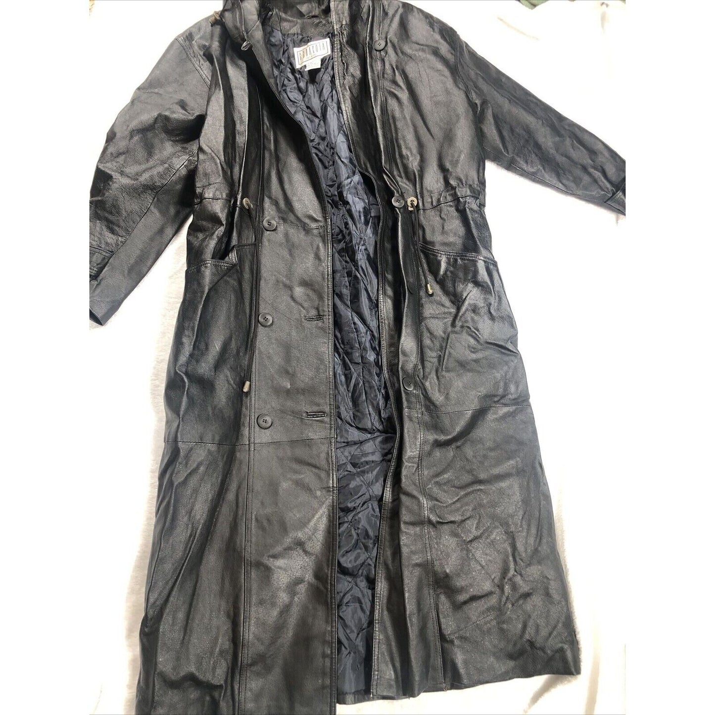 BB Dakota Coat Woman’s Leather Hooded Trench Coat Adult Medium Black