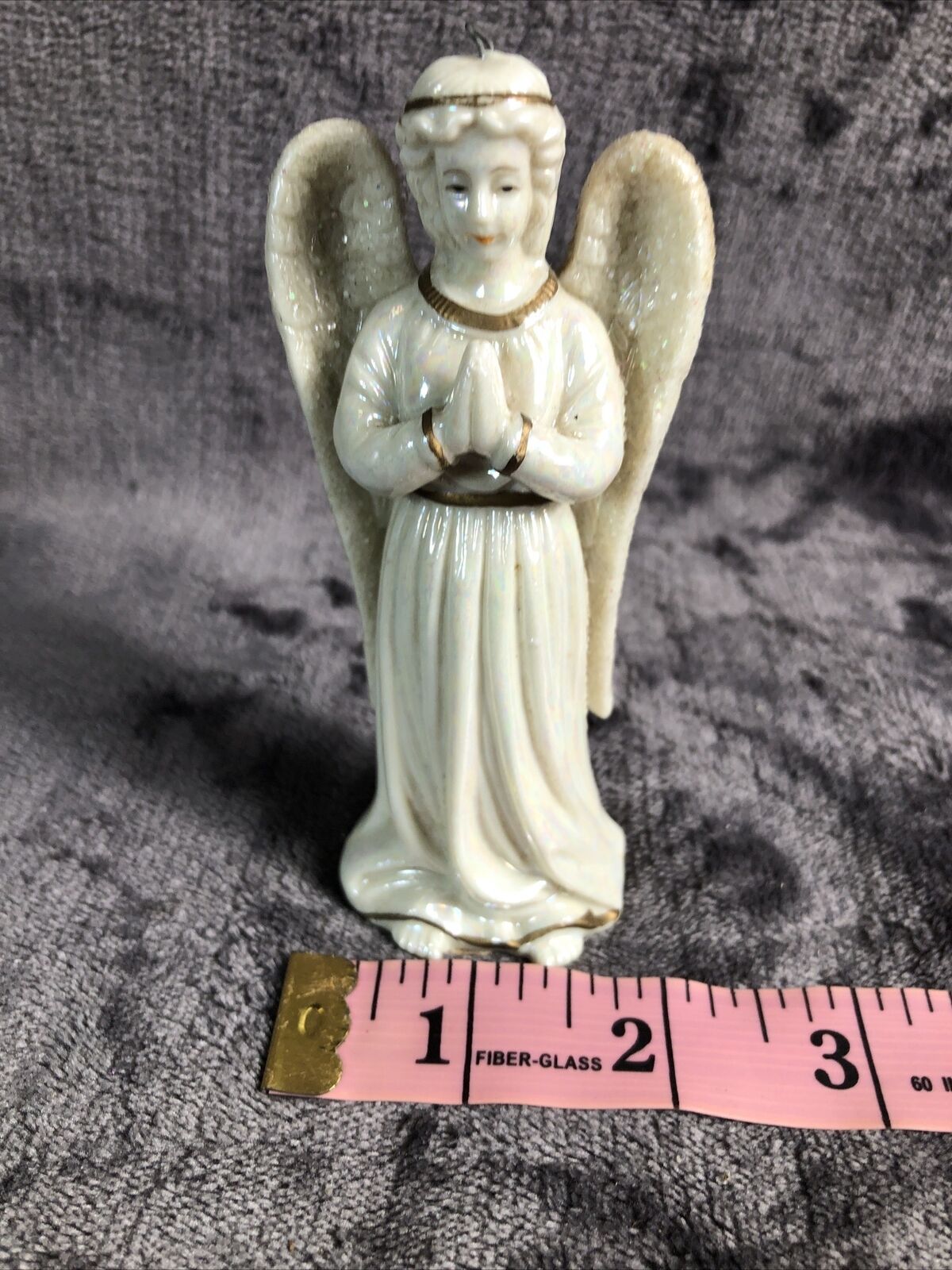 Praying Angel Ornament Vintage Sparkling Wings Without String Gold Trim