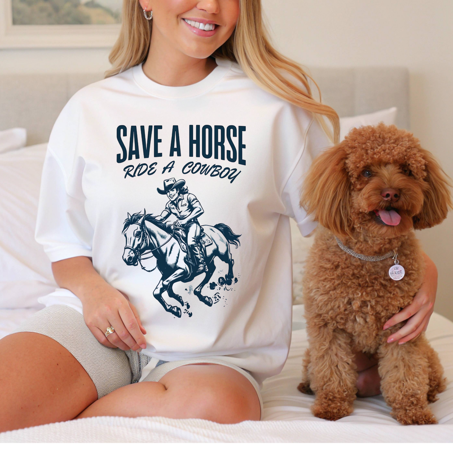 Womans Shirt Funny Save A Horse Ride A Cowboy Top T-Shirt Funny T Shirt