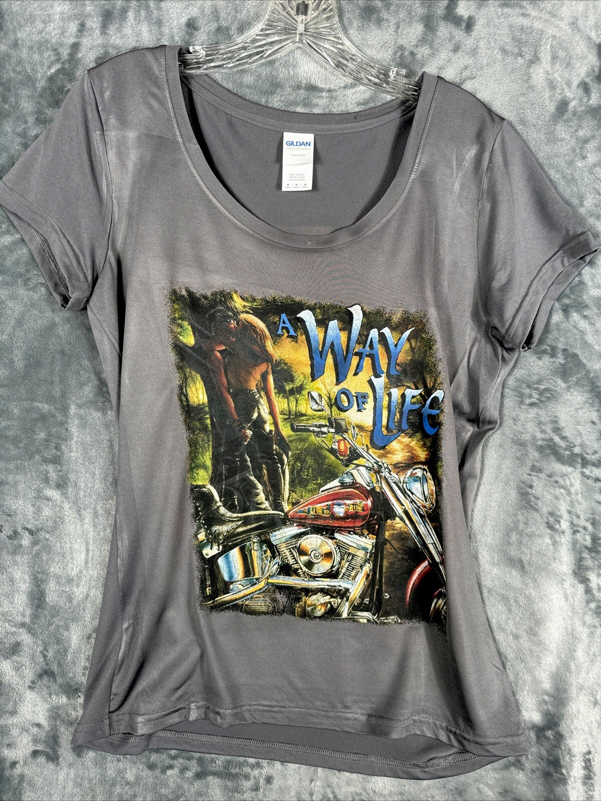 Glidan Woman’s Biker “A Way Of Life”  T-Shirt Gray Size Adult Medium Shirt