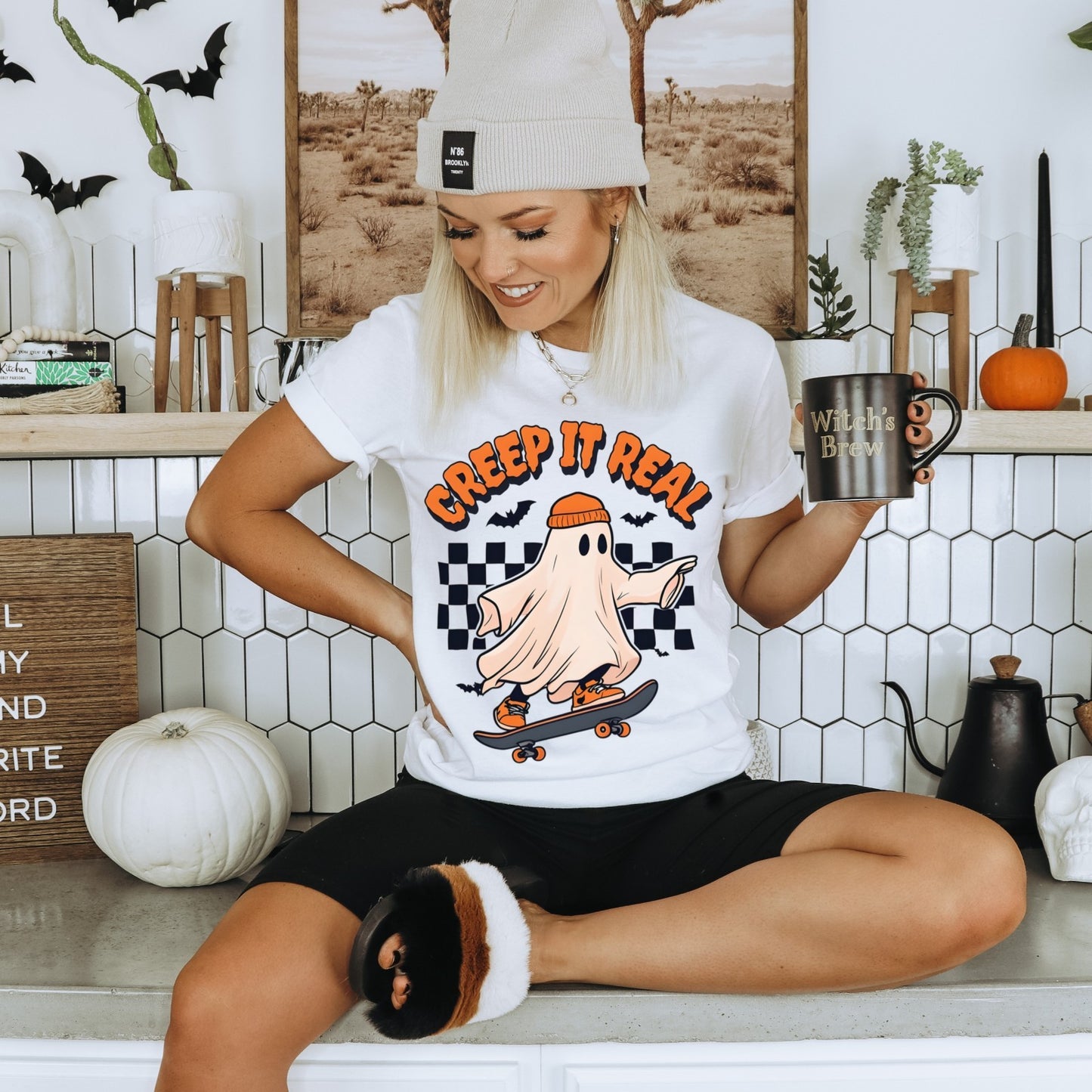 Womans T Shirt Retro Halloween Creep It Real Top Ghost Witch Fall Spooky Shirt