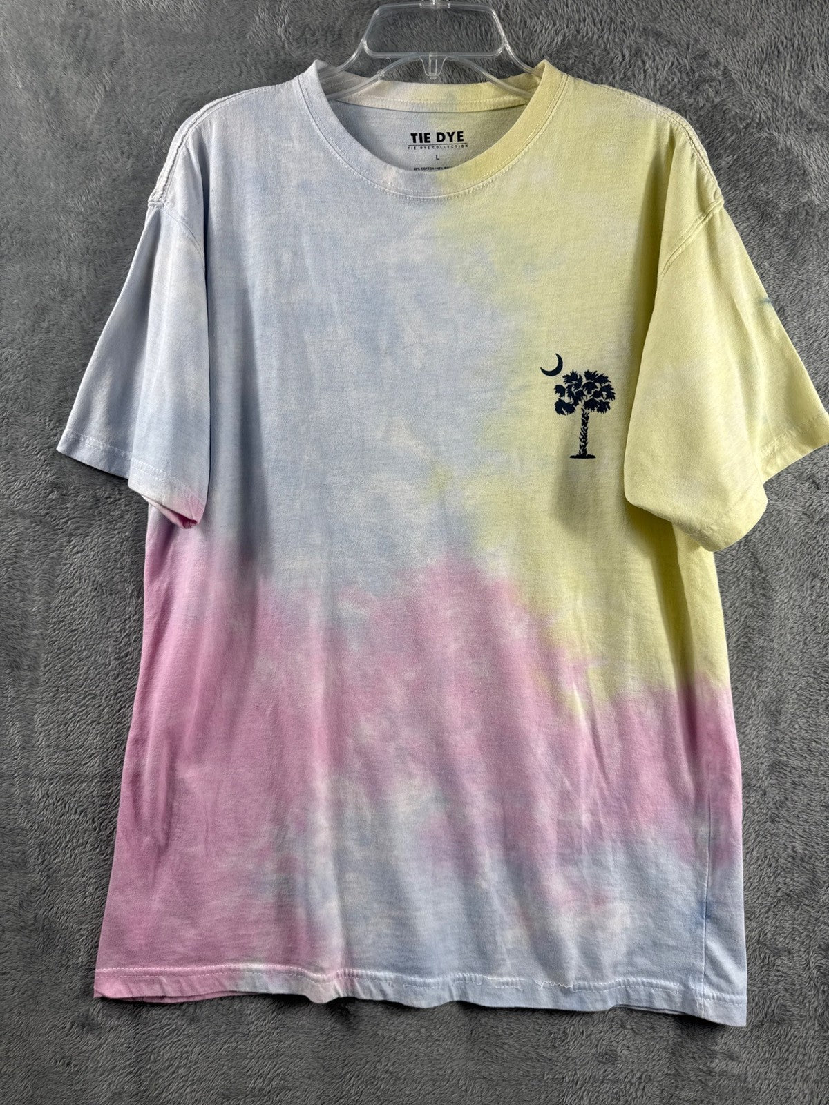 Tie Dye T-Shirt With Moon & Palm Tree Graphic  Short Sleeve