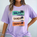 Womans Summer T Shirt Salty Sandy Happy Palm Tree Shirt Beachwear S-2XL