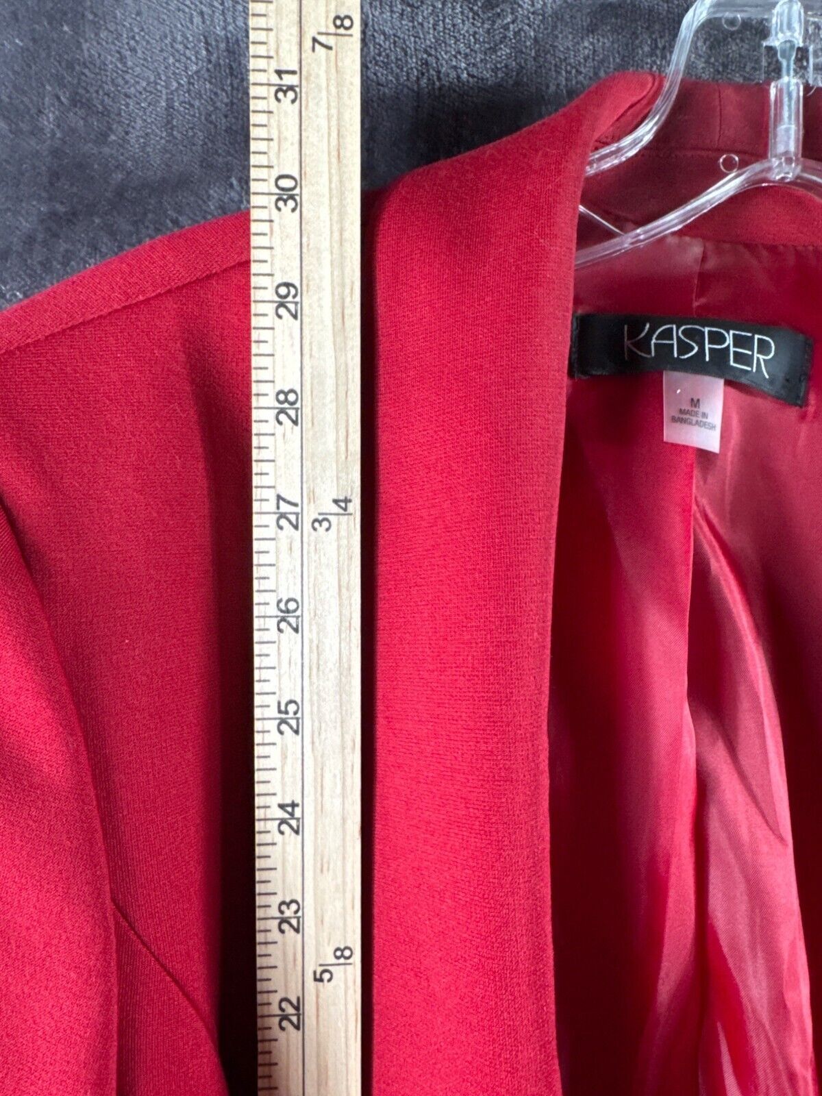 Kasper Womens Red Open-Front Blazer Jacket With Ruched Sleeves & Zipper Pockets