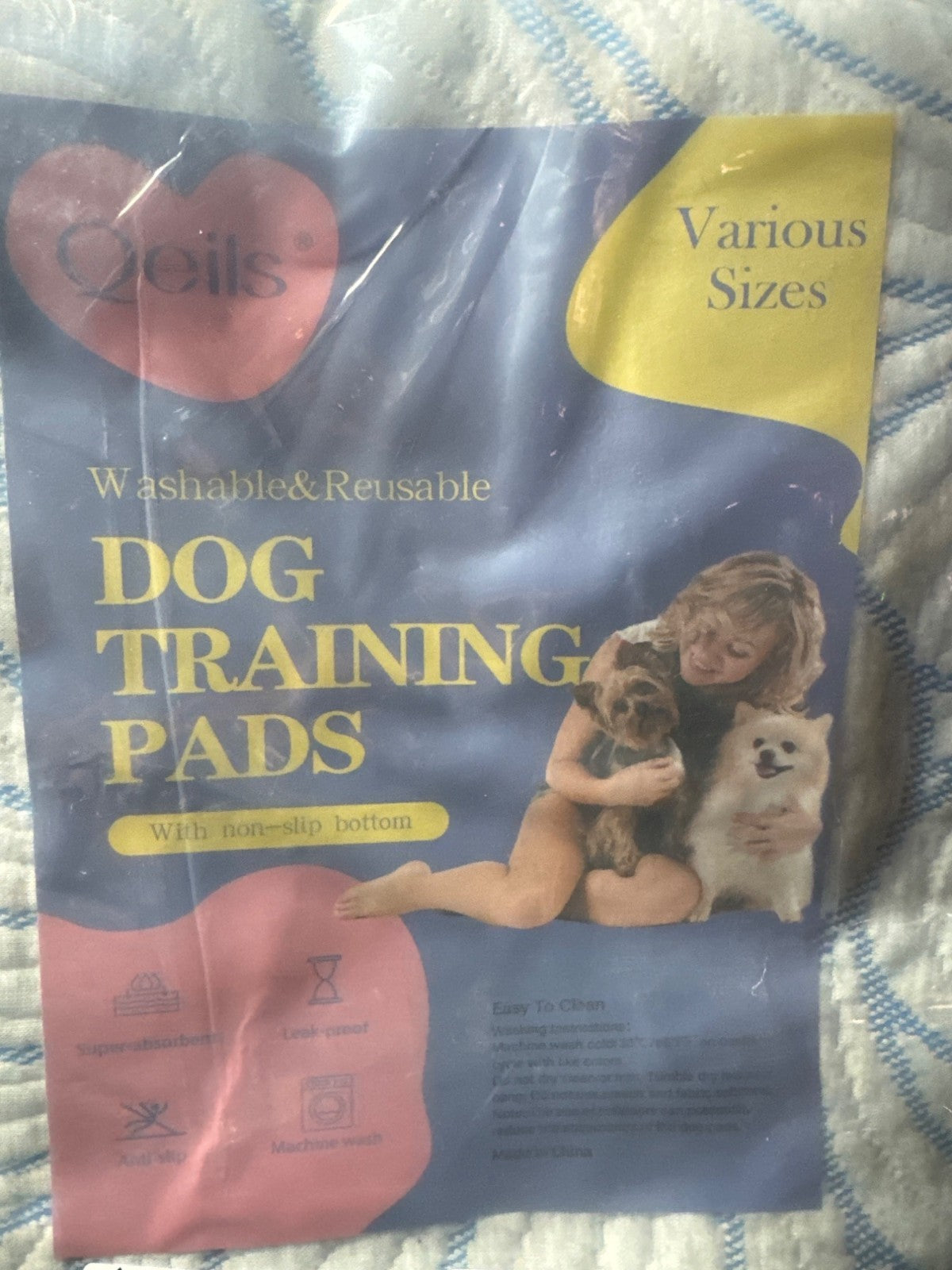 Qeils Washable & Reusable Dog Training Pads With Non-Slip Bottom Blue Rose