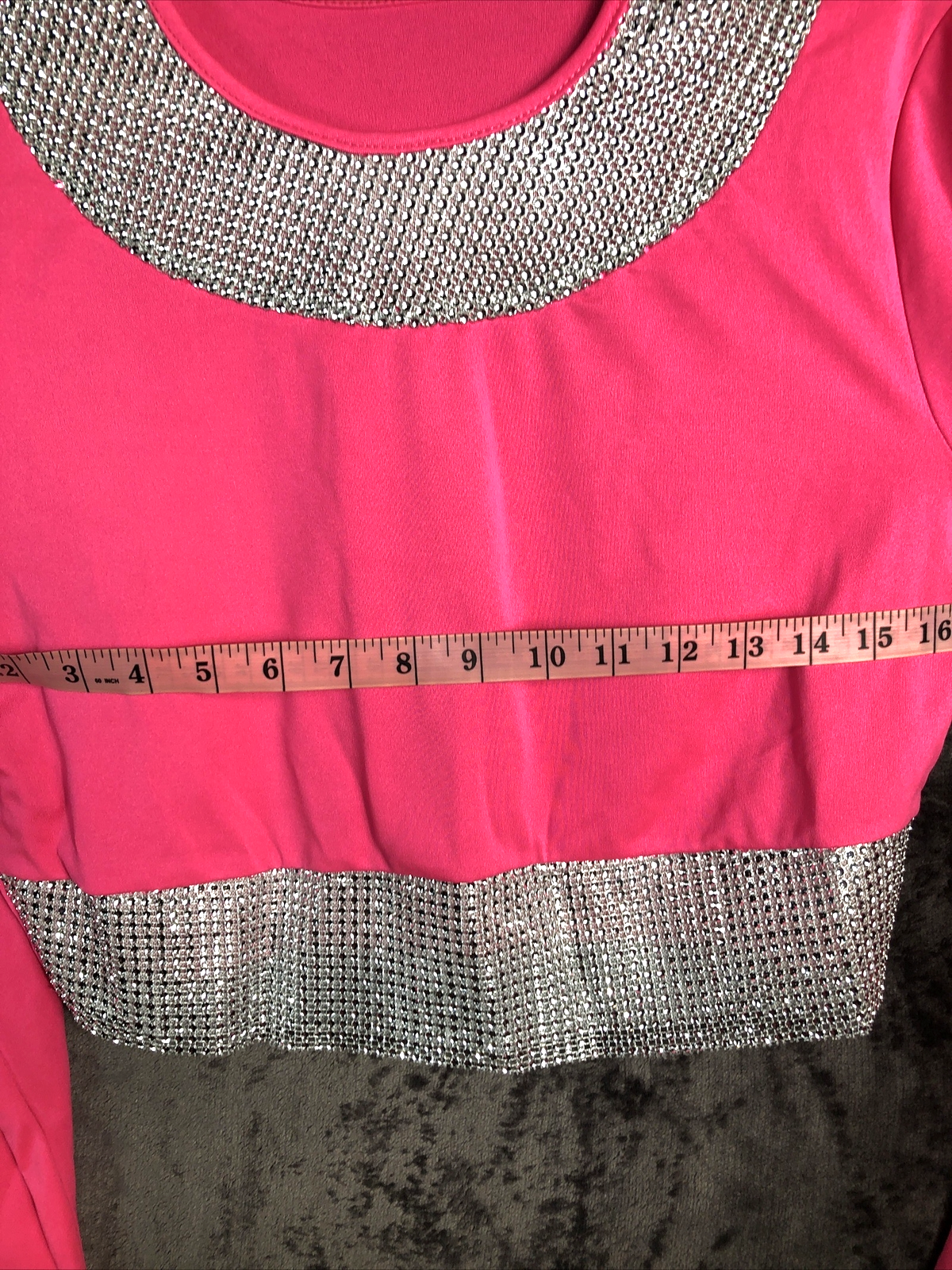 Womans 2 Peace Set Hot Pink Sliver Sparkle Size XL Spandex Club Dance Nitelife