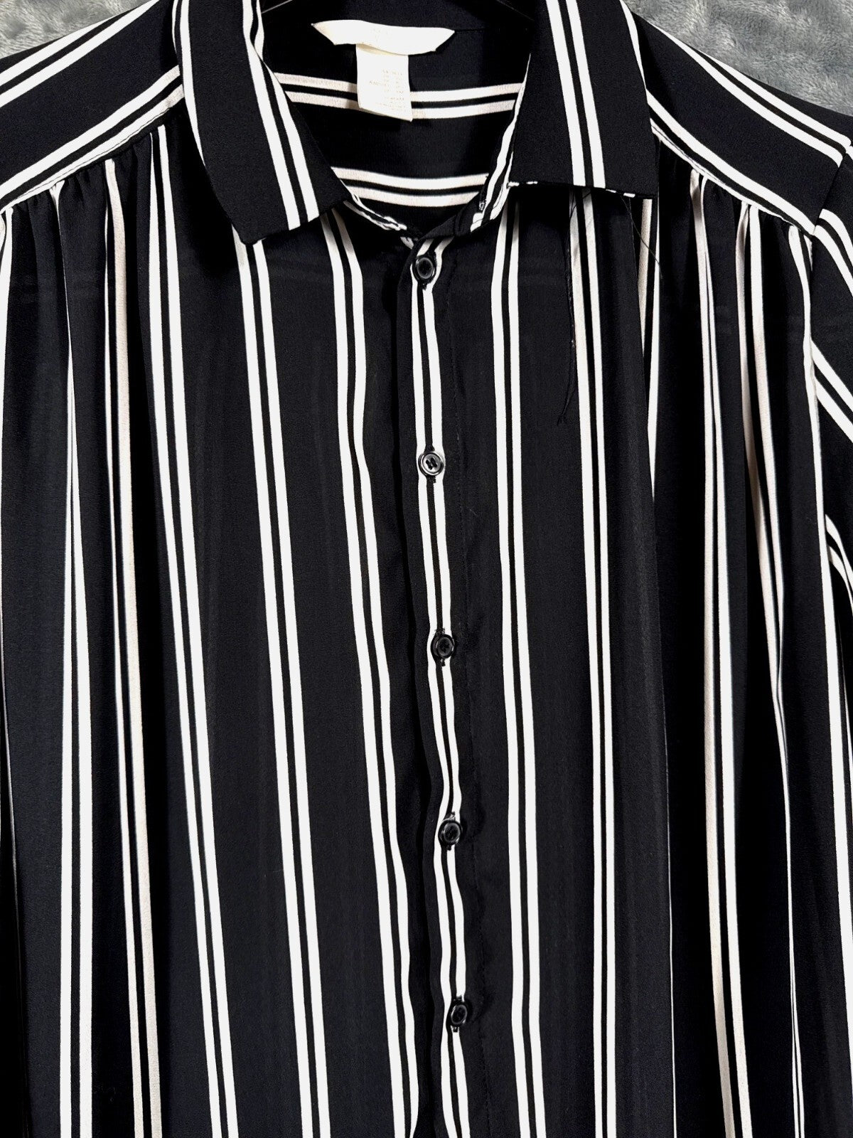 H&M Womens Black & White Striped Long Sleeve Button-Up Blouse Size 10